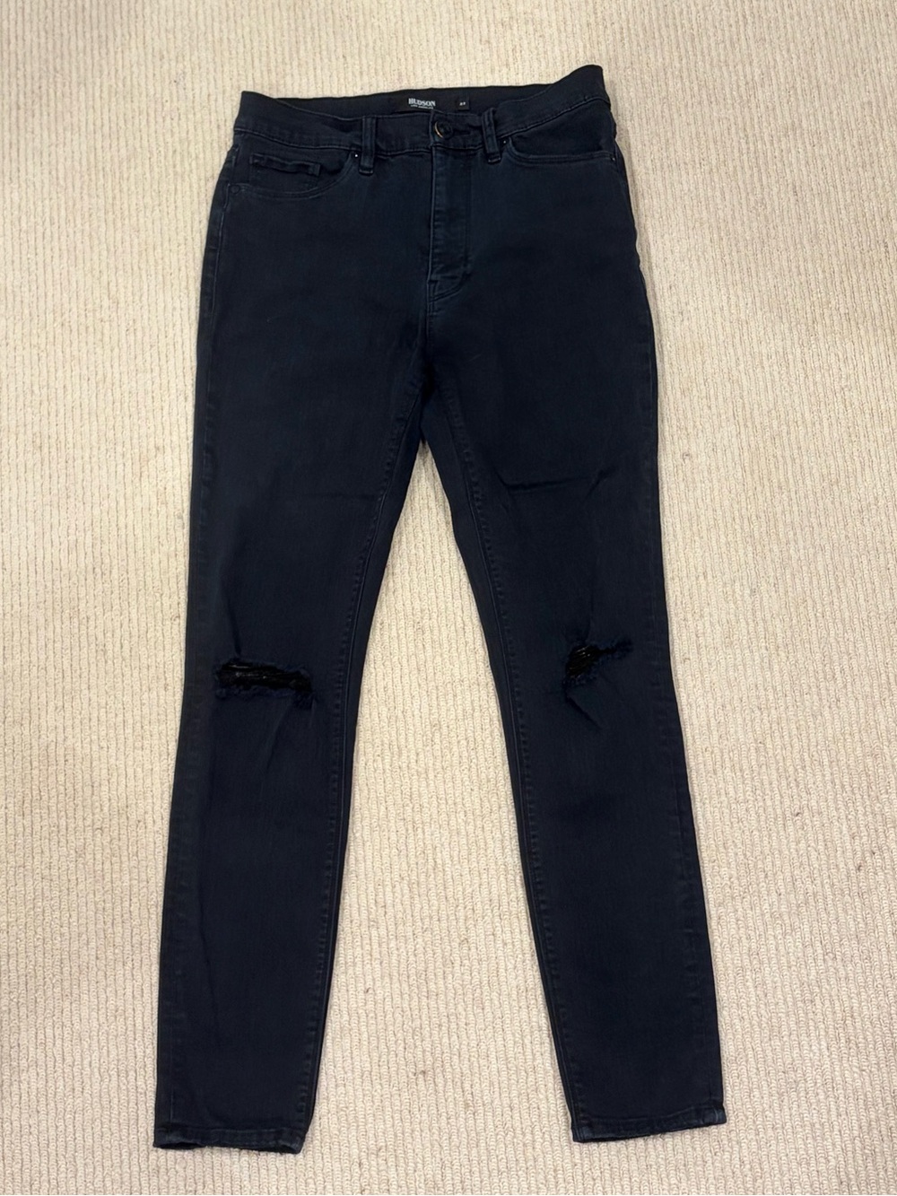 Hudson Jeans Black Barbara super Skinny Ripped Knee Jeans